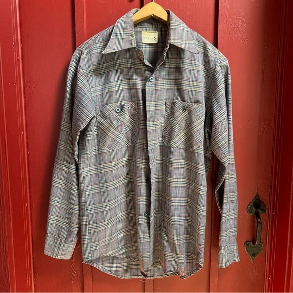 strapless open back dress Jcpenney Vintage 70's Wool Blend Plaid Flannel Long Sleeve Shirt main image 0